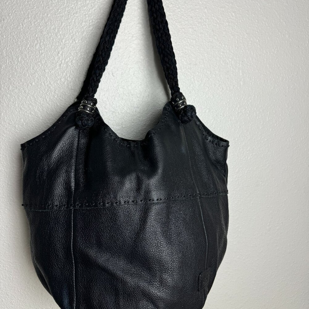 The Sak Soft Black Leather  Shoulder Bag Braided Handles Boho